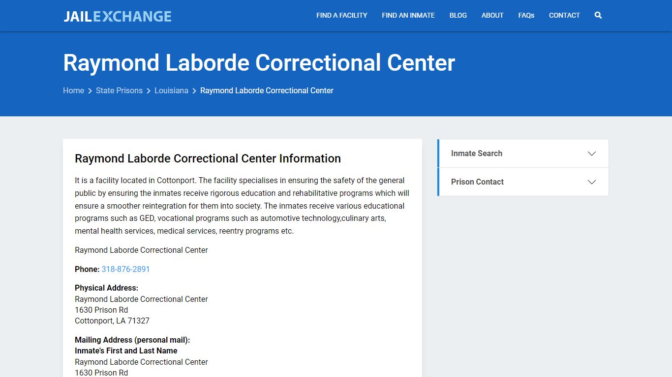 Raymond Laborde Correctional Center Inmate Search, LA - Jail Exchange
