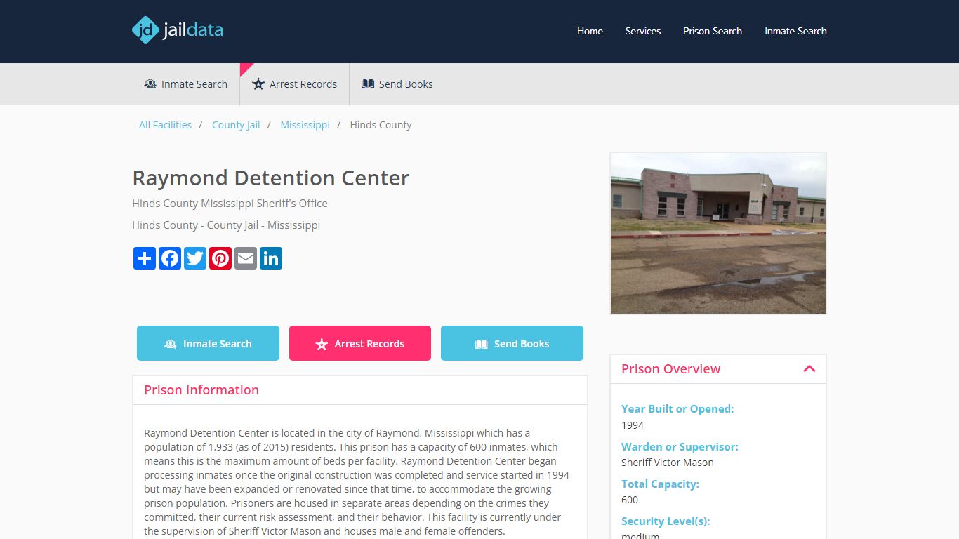 Raymond Detention Center Inmate Search and Prisoner Info - Raymond, MS
